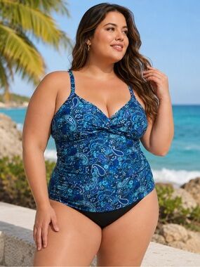 Krista Plus Paisley Tankini Top NWT Size 3X Bust Enhancer Swim Top
